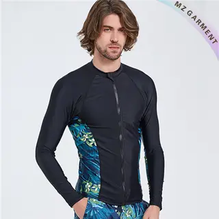 Zip Up Rash Guard For Men, Nylon & Spandex Materials, S-XXL